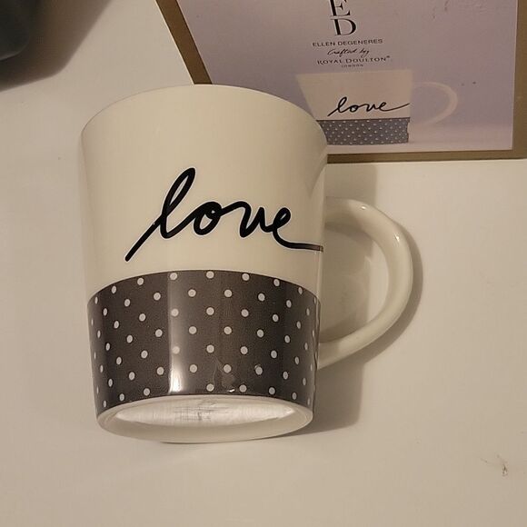 NEW gray dot LOVE coffee tea mug ELLEN DEGENERES by Royal Daulton in box NWT NIB - Picture 2 of 5